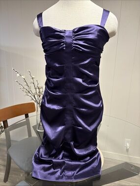 le chateau Purple Satin Strapless Ruched Dress